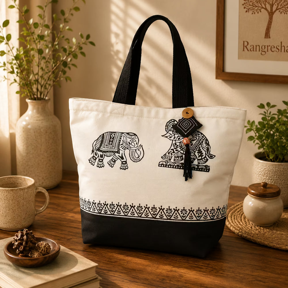 Black Elephant Art Tote Bag
