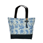 Blue Paisley & Flowers Motif Tote Bag