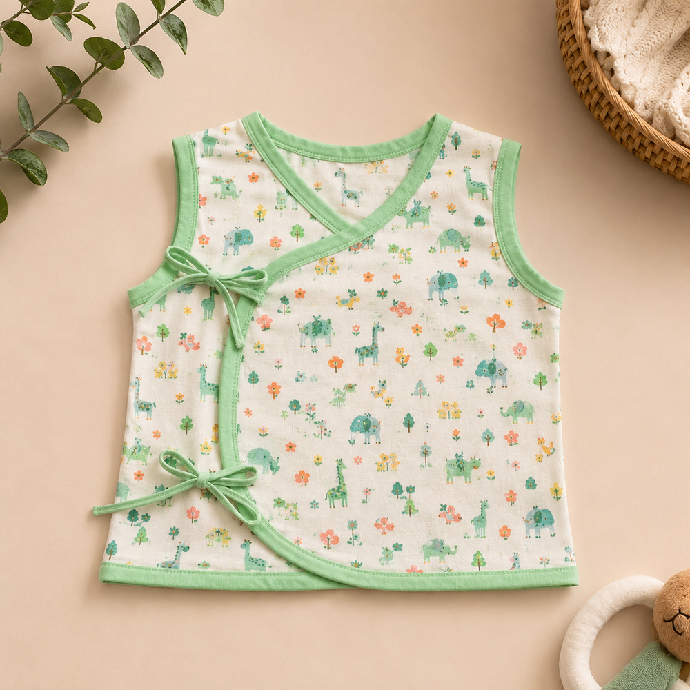 White Green Frill Cotton Zabli (Wrap Top)