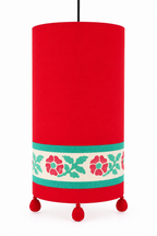 Floral Hand-Block-Printed Hanging Lamp – Crimson Red