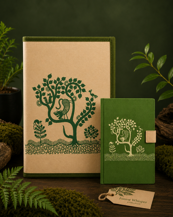 Forest Whisper Handmade Paper Diary & Zip File Folder Combo | Eco-Friendly Executive Stationery Gift Set