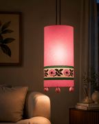 Floral Hand-Block-Printed Hanging Lamp – Blush Pink