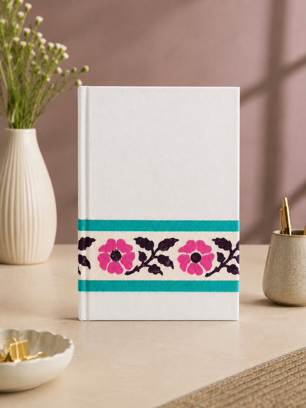 Floral Block Printed Diary - White