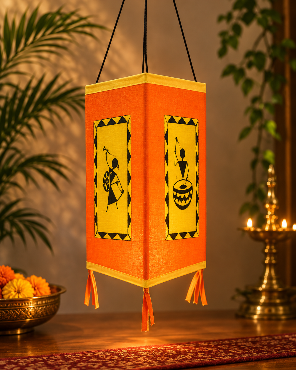Triangular Lamp - Dancing Warli Print