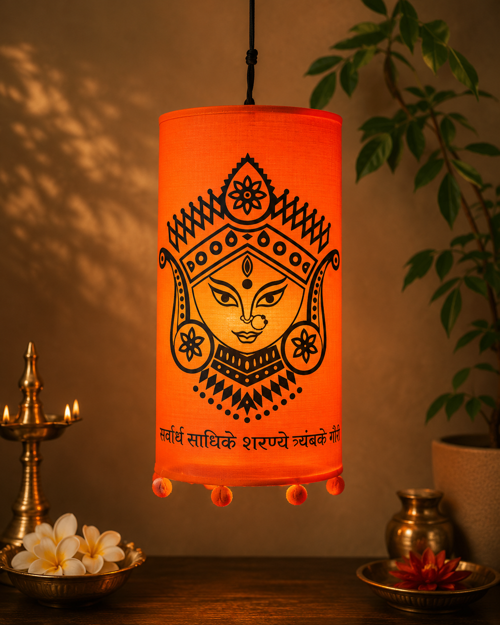 FABRIC FOLDING CIRCULAR DURGA LAMP SHADE (Orange)
