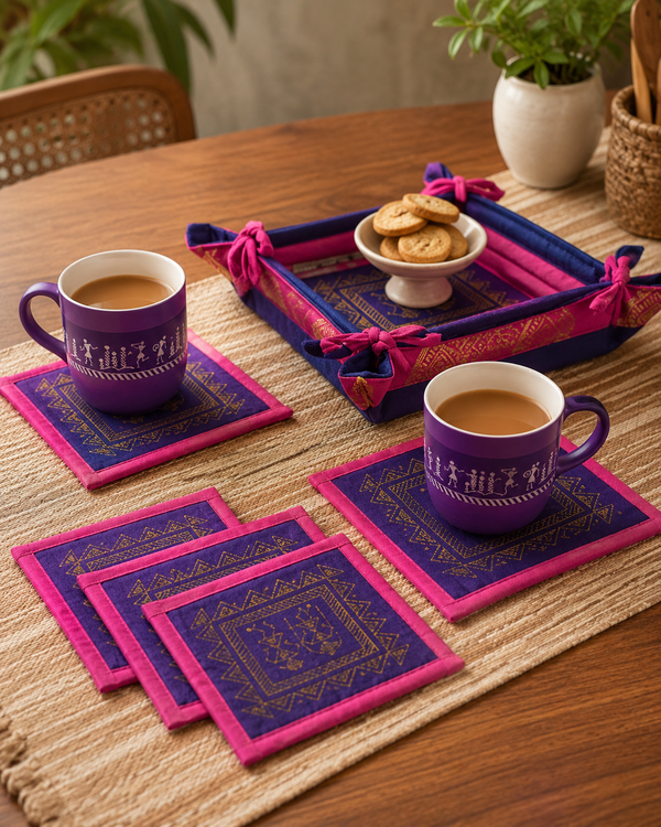 Tea Coaster Set with Tray-Cotton Silk