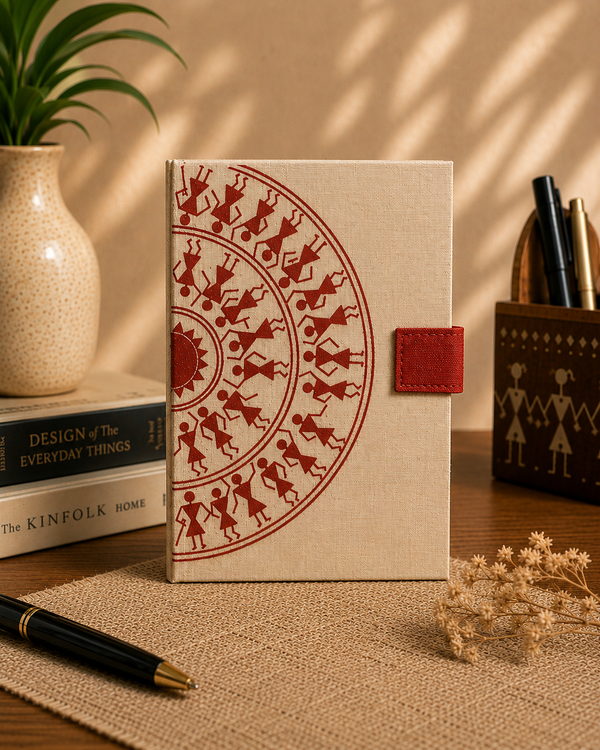 Warli Folk Art Diary - Maroon Red