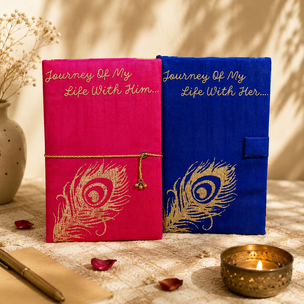 Couple Diary with Golden Peacock Feather-Pair of 2