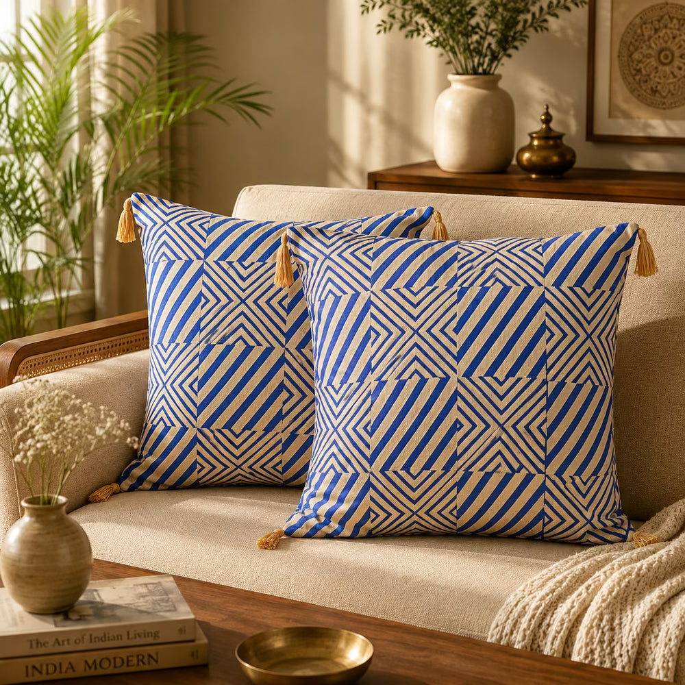 Silk Fabric Hand block printed Cushion Cover Set