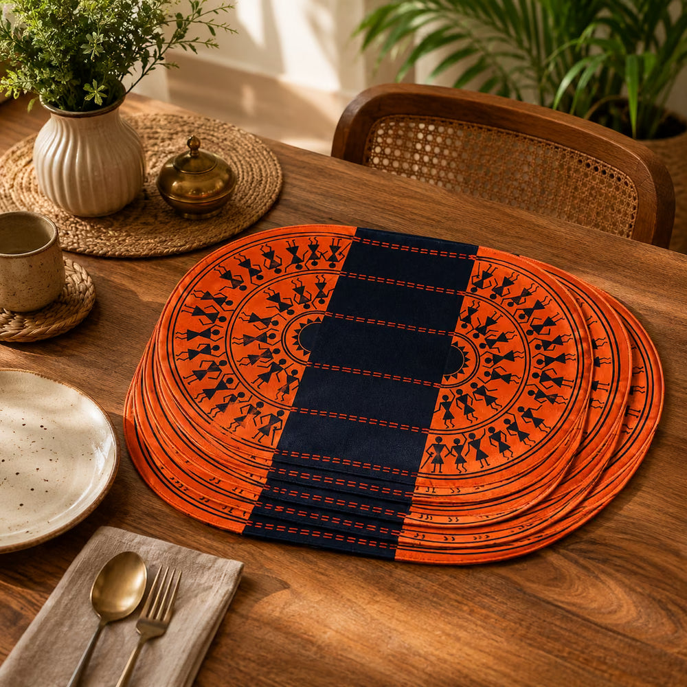 WARLI HANDPRINTED TABLE MATS - SET OF 6