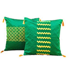 Green Colour Silk Fabric Hand block printed Cushion Cover Set