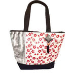 Red Floral Vertical Stripe Tote Bag