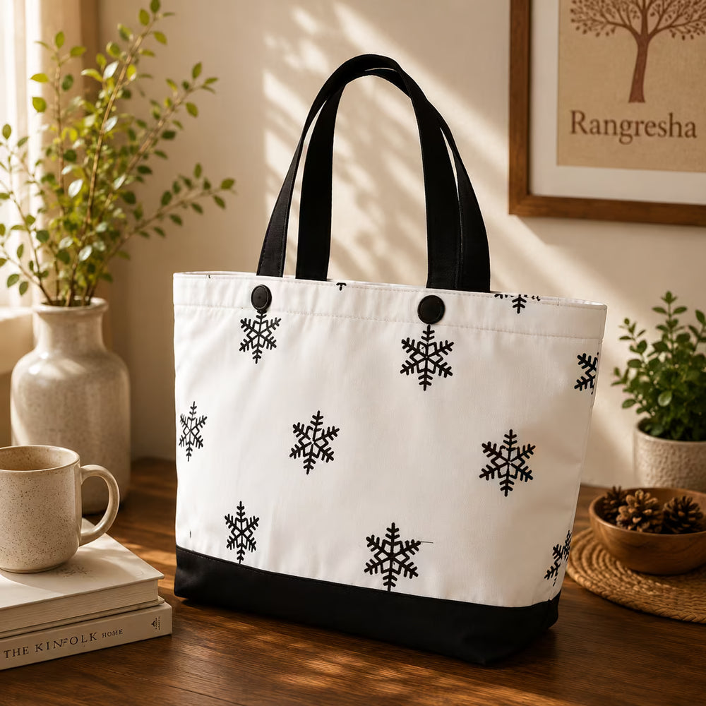 Black Snowflake Charm Tote Bag