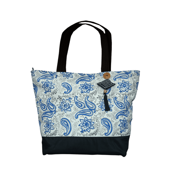 Blue Paisley &amp; Flowers Motif Tote Bag