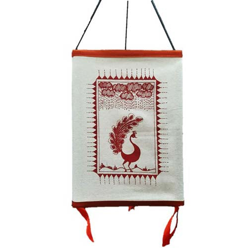 Grey Fabric Cotton Peacock Triangular Lamp