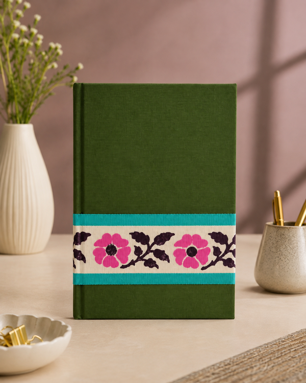 Floral Block Printed Diary - Green