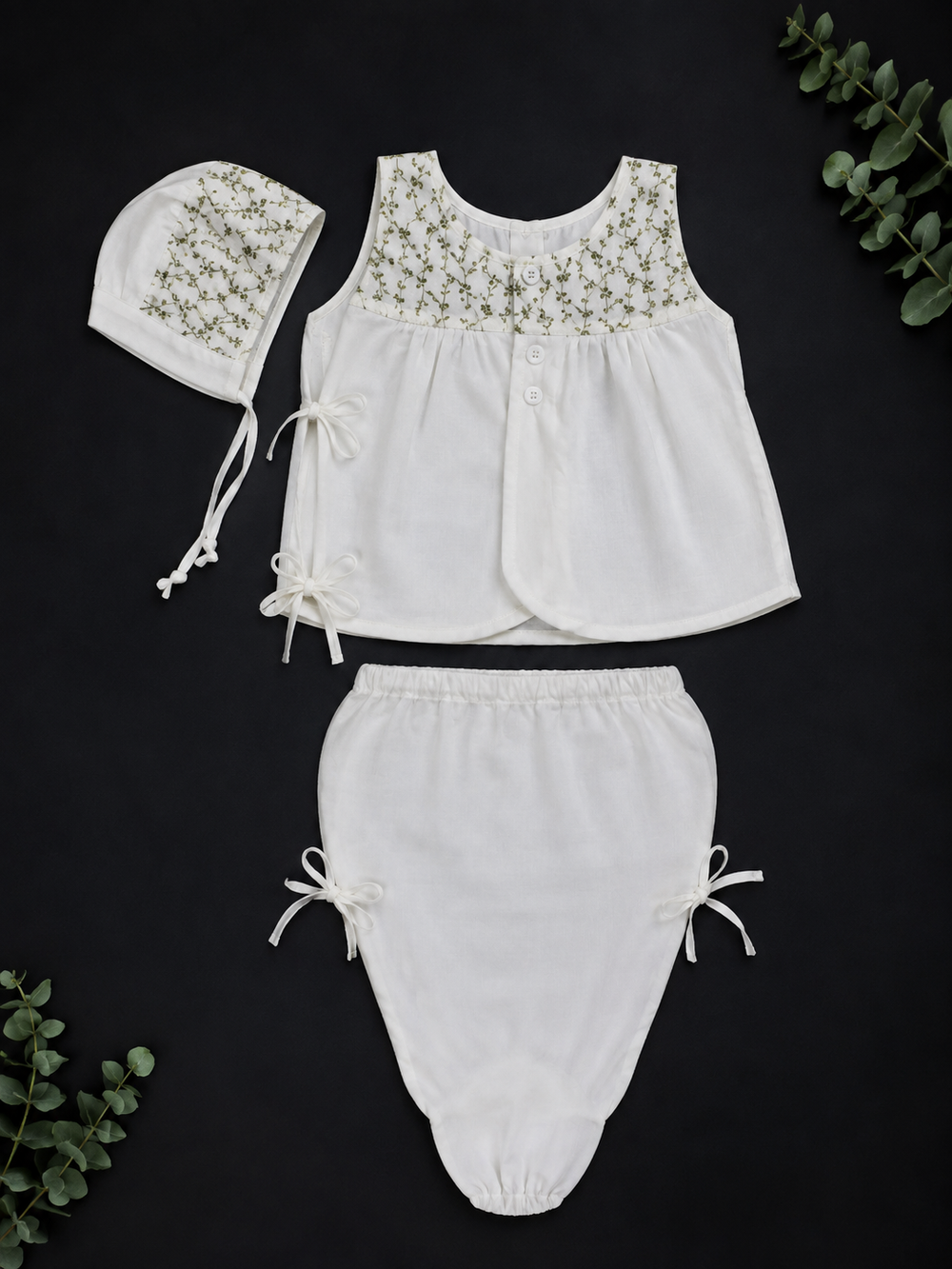 White Cotton Baby Set (3-Piece)