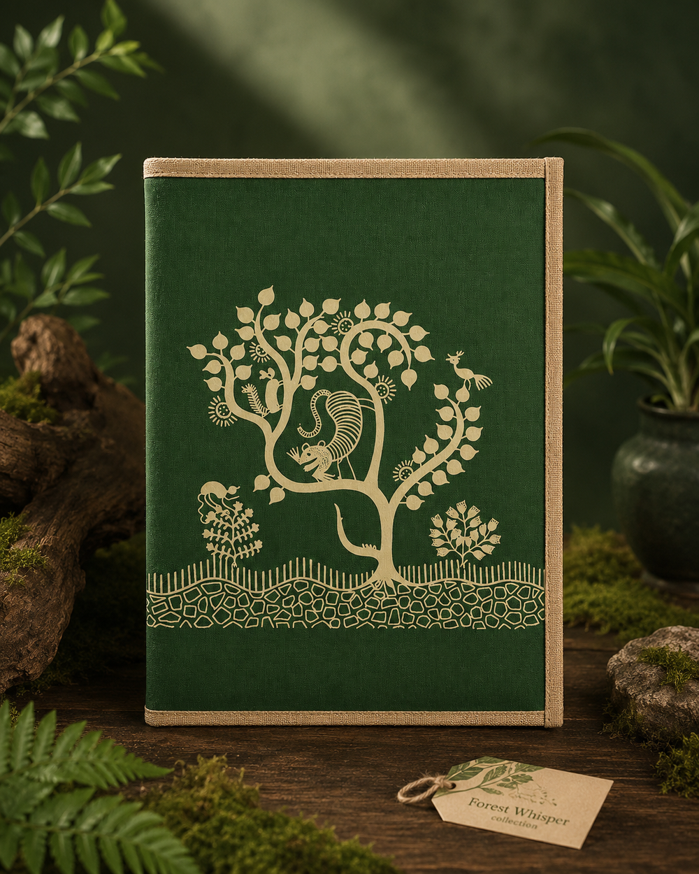 Forest Whisper - Handmade Zip File Folder - Moss Green