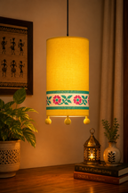Floral Hand-Block-Printed Hanging Lamp – Yellow Bloom