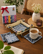 Tea Coaster Set with Tray Cotton - ColourBurst