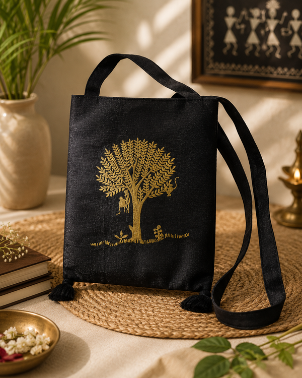 Warli Tree Silk Sling Bag
