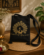 Warli Peacock Silk Sling Bag