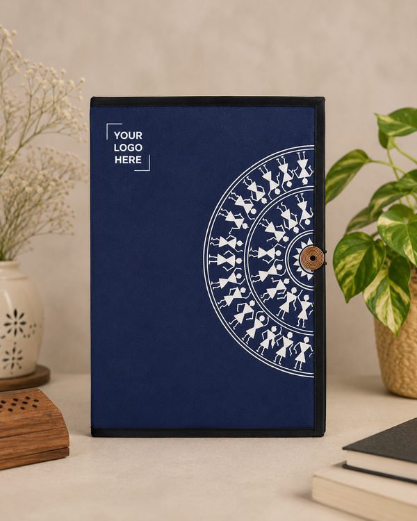 Handcrafted Button File Folder- Semicircle Warli Print