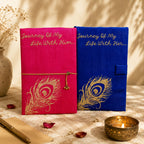 Couple Diary with Golden Peacock Feather-Pair of 2