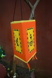 Triangular Lamp - Dancing Warli Print