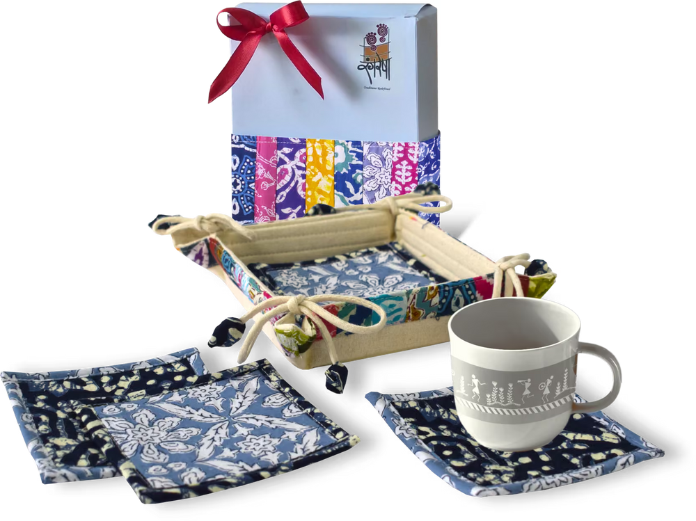 Tea Coaster Set with Tray Cotton - ColourBurst
