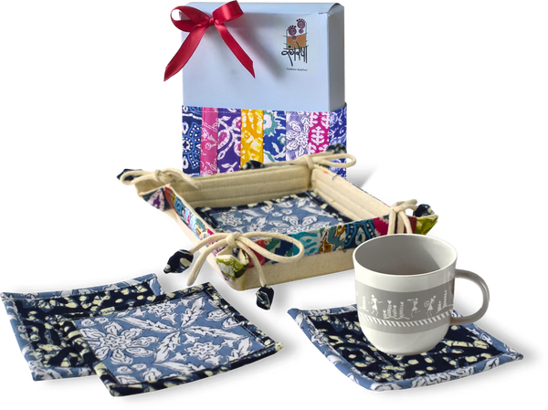 Tea Coaster Set with Tray Cotton - ColourBurst