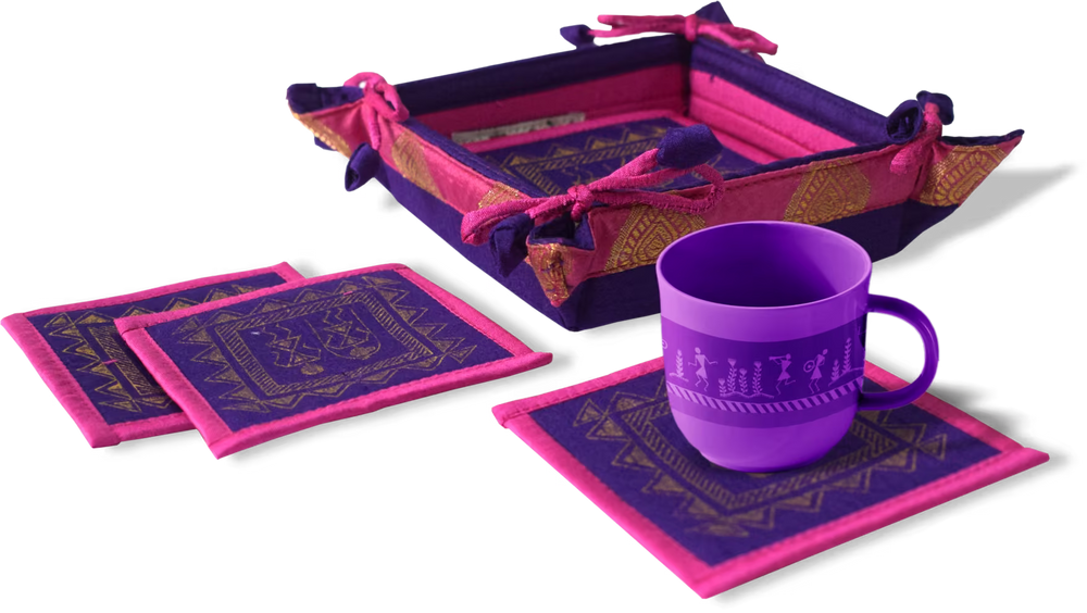 Tea Coaster Set with Tray-Cotton Silk