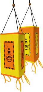 Dancing Warli Lamps - Set of 2 (Yellow & Orange)
