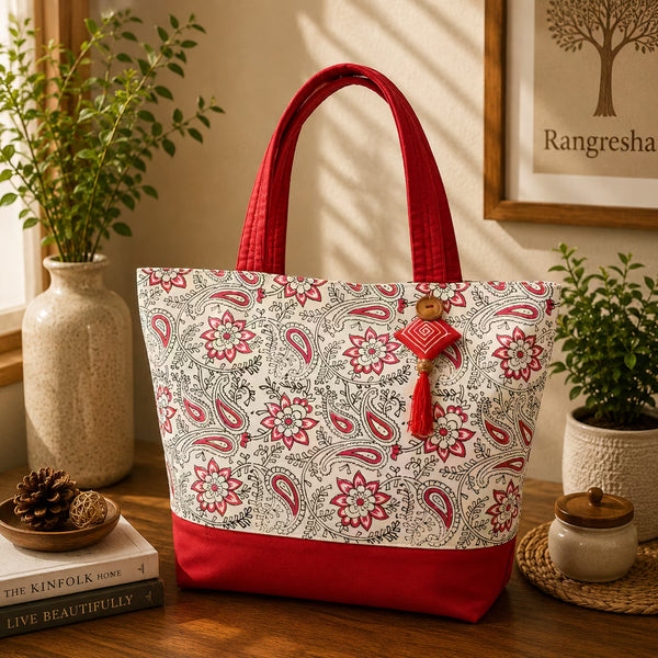 Red Paisley Bloom Tote Bag
