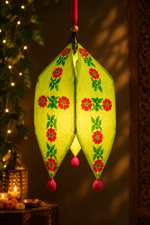 Block-Printed Lotus Floral Fabric Lantern